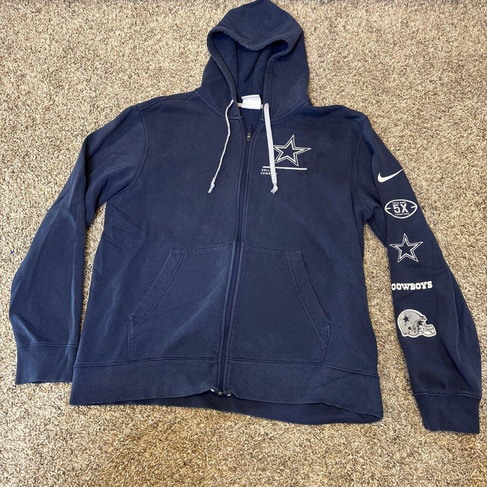 Dallas Cowboys Hoodie Mens Medium Blue NFL Football Nike Full Zip Sweatshirt Y2k